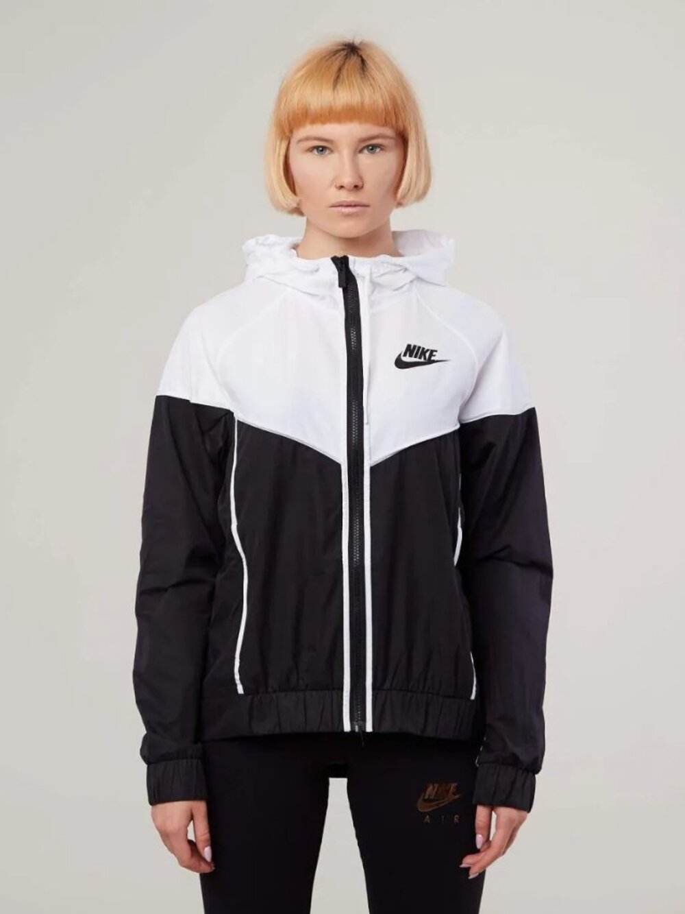Nike Women's Black White NSW Woven Hooded Windrunner Jacket Size L